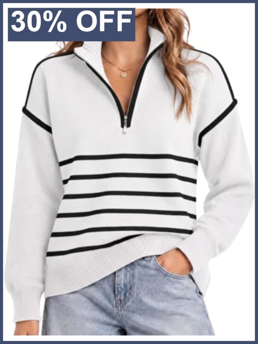 Quarter Zip Pullover Sweater Women Long Sleeve Collared Top